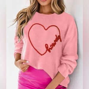 Howdy Heart Pink Sweater